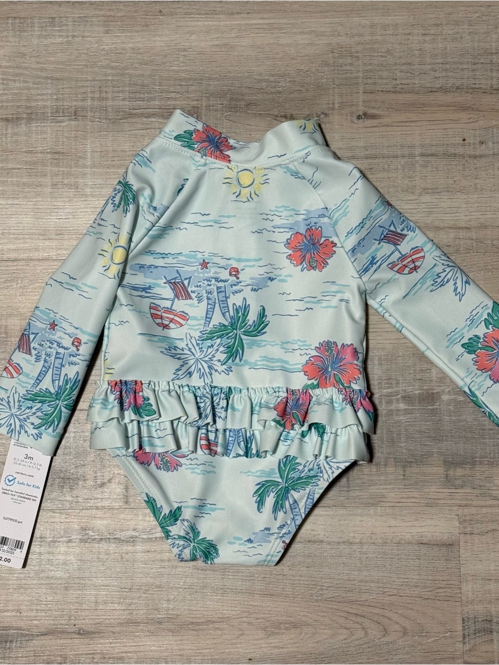 Carter's Baby Girl Tropical Beach Long-Sleeve Rashguard Swimsuit One Piece New - Picture 4 of 8
